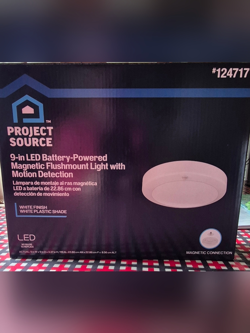 Battery-Powered White Flushmount Light with Motion Detection
